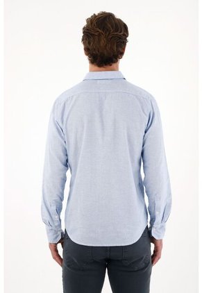 Tennis Camisa Manga Larga Preteñida Azul Con Textura Lisa Para Hombre