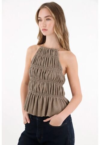 Tennis Camisa Cuello Halter Con Detalles Elásticos Café Para Mujer Tennis