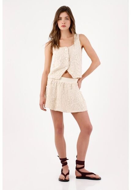 Tennis Falda Corta Corte A Con Textura Botánica En Algodón Beige Para Mujer