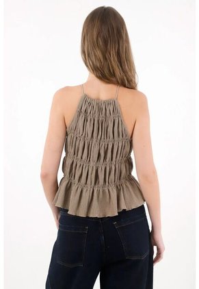 Tennis Camisa Cuello Halter Con Detalles Elásticos Café Para Mujer