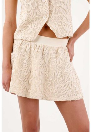 Tennis Falda Corta Corte A Con Textura Botánica En Algodón Beige Para Mujer