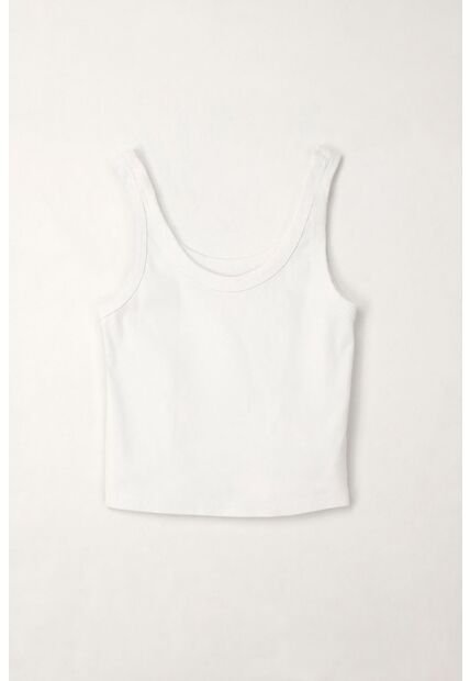 Tennis Camiseta Crop En Rib Blanca De Ajuste Cómodo Para Mujer