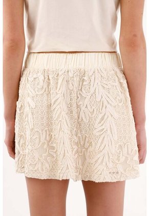 Tennis Falda Corta Corte A Con Textura Botánica En Algodón Beige Para Mujer
