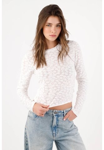 Tennis Camiseta Slim Con Textura Floral Translúcida De Poliéster Blanco Para Mujer Tennis