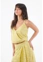 Tennis Top De Tiras Para Mujer En Encaje De Algodón Amarillo Fit Relajado Con Escote Cruzado de Tennis