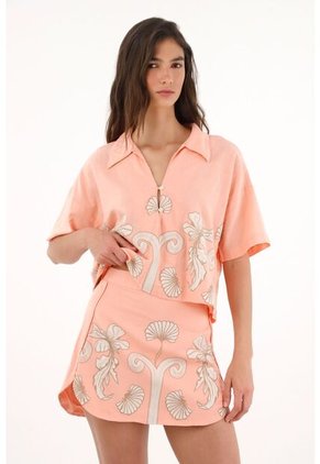 Falda Corta Rosada Con Estampado Especial Para Mujer