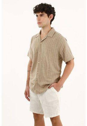Camisa Café Tipo Bowling Manga Corta Para Hombre