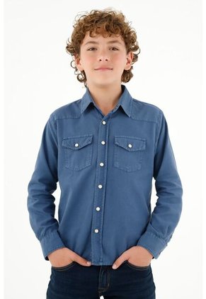Camisa Azul Manga Larga Para Niño
