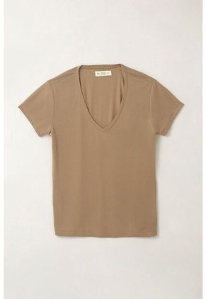 Tennis Camiseta Con Cuello En V Café Con Acabado Liso Para Mujer