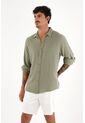 Camisa Verde Manga Larga Para Hombre de Tennis