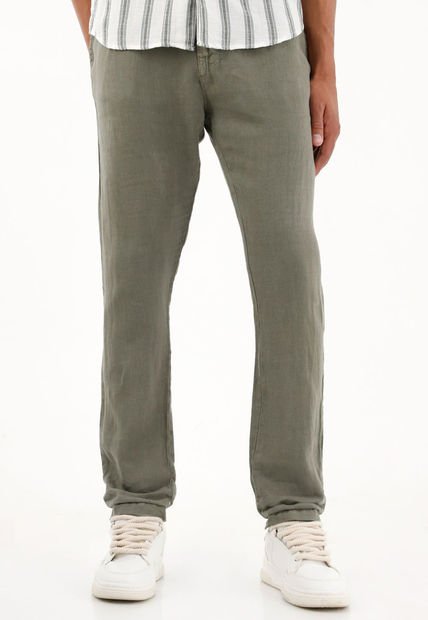 Pantalón Tipo Chino Verde En Lino 100% Para Hombre