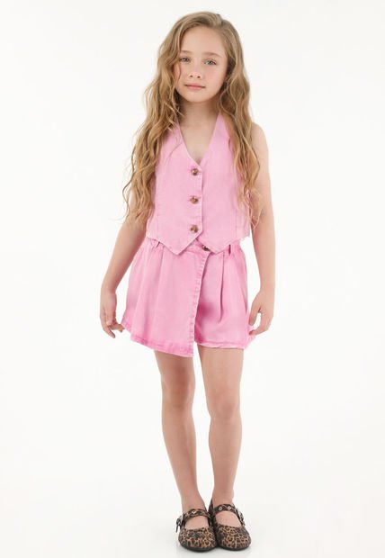 Falda Short Rosada Con Tablas Para Niña