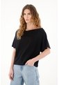 Tennis Camiseta Negra Con Escote Drapeado Para Mujer de Tennis