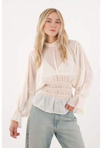 Tennis Camisa Cuello Alto Con Detalles De Bolillo Para Mujer Tennis