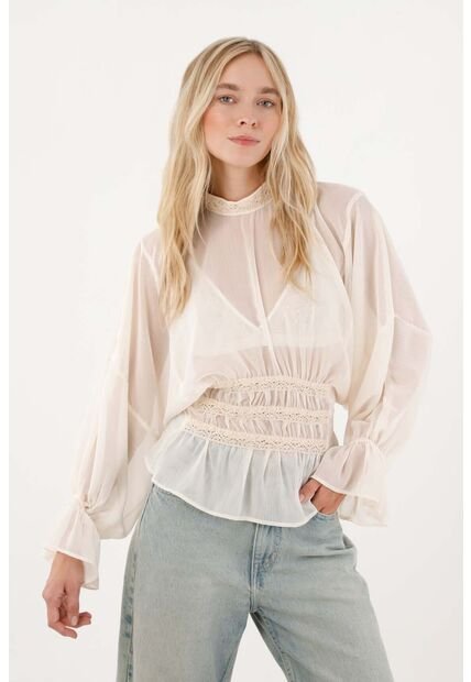 Tennis Camisa Cuello Alto Con Detalles De Bolillo Para Mujer