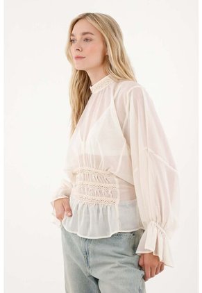 Tennis Camisa Cuello Alto Con Detalles De Bolillo Para Mujer