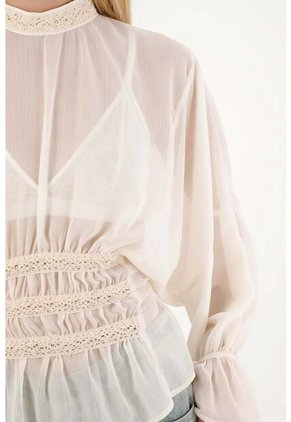 Tennis Camisa Cuello Alto Con Detalles De Bolillo Para Mujer