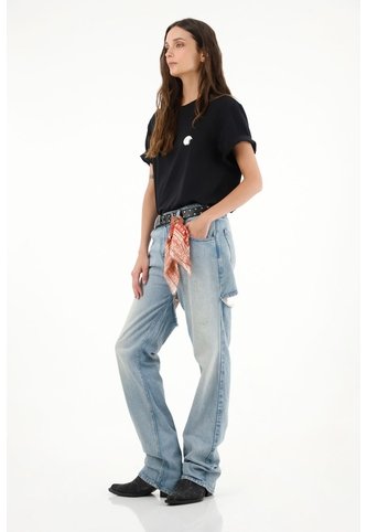 Tennis Jean Recto Tiro Alto Con Detalles Desflecados Para Mujer Tennis