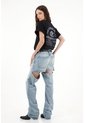 Tennis Jean Recto Tiro Alto Con Detalles Desflecados Para Mujer de Tennis
