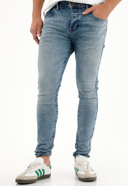 Jean Super Skinny Tono Medio Con Arrugas Para Hombre