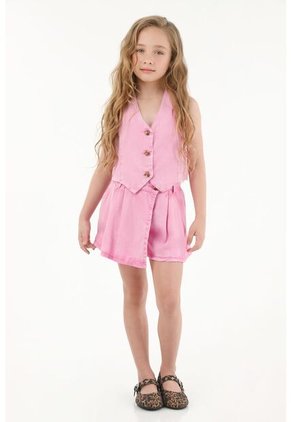 Falda Short Rosada Con Tablas Para Niña