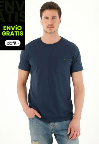 Tennis Camiseta Azul Con Bolsillo De Parche Para Hombre Tennis