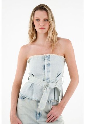 Tennis Camisa Strapless En Demin Azul Para Mujer