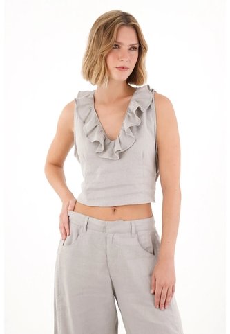 Tennis Camisa En Lino Con Bolero Gris Para Mujer Tennis