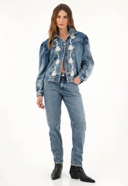 Jean Mom Azul Tiro Alto Para Mujer
