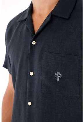 Tennis Camisa En 100% Lino Azul Con Acabado Suave Para Hombre