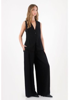 Tennis Pantalón Bota Recta Amplia Negro Para Mujer