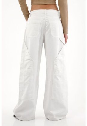 Tennis Jean Wide Leg Con Bolsillos Asimétricos Blanco Para Mujer