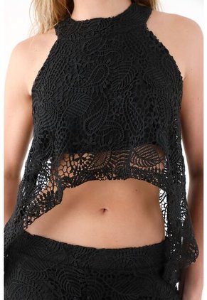 Tennis Camisa Amplia En Encaje Negra Para Mujer