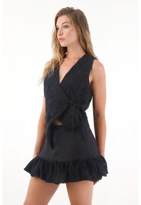 Tennis Falda Corta Con Detalle Tipo Globo Negra Para Mujer