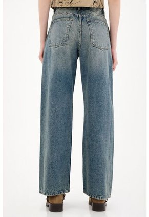 Tennis Jean Wide Leg Tiro Alto Azul De Silueta Ajustada Para Mujer