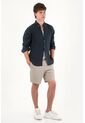 Tennis Camisa En 100% Lino Manga Larga Azul Con Acabado Suave Para Hombre de Tennis