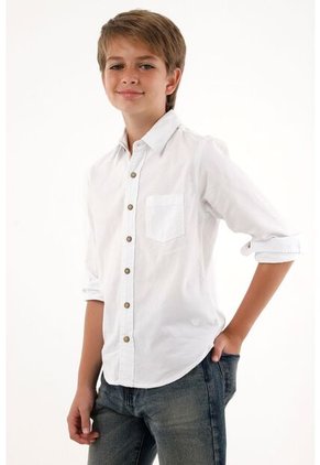 Camisa Oxford Manga Larga Blanca Para Niño