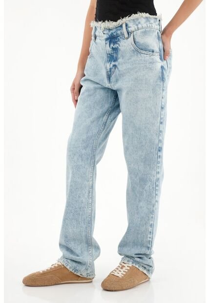 Tennis Jean Recto De Tiro Medio Con Pretina Desflecada Para Mujer