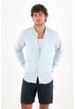 Tennis Camisa En 100% Lino Azul Con Detalle Fruncido Para Hombre de Tennis