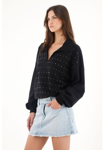 Tennis Buzo En Burda Con Aplique Brillantes Negro Para Mujer