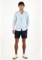 Tennis Camisa En 100% Lino Azul Con Detalle Fruncido Para Hombre de Tennis