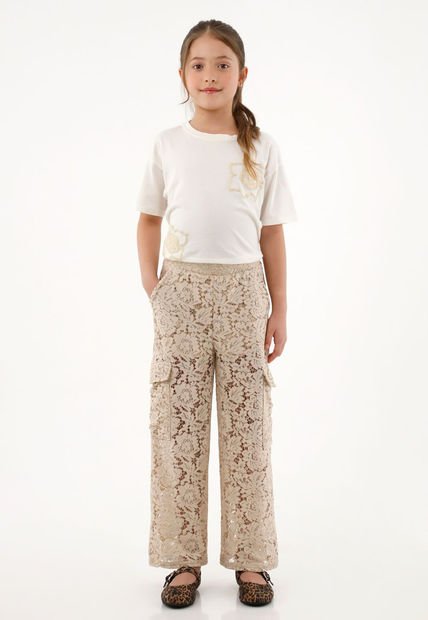 Pantalón Con Detalles De Encaje Café Para Niña