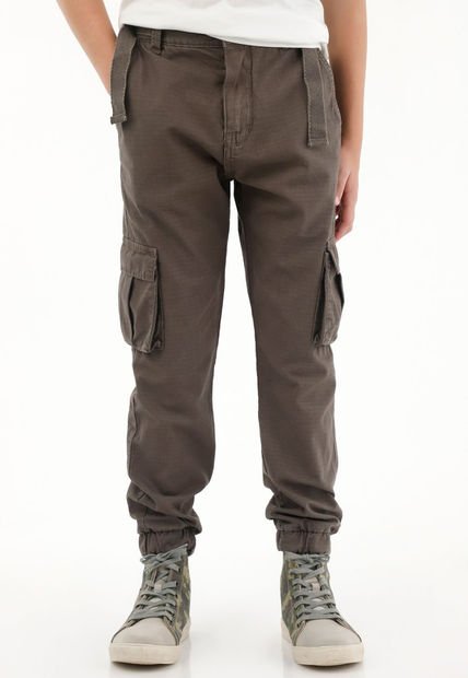 Pantalón Cargo Con Pretina Elástica Café Para Niño