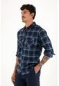 Tennis Camisa Leñadora Con Botones En Madera Azul De Ajuste Cómodo Para Hombre de Tennis