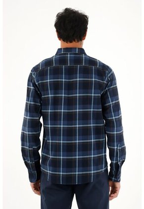 Tennis Camisa Leñadora Con Botones En Madera Azul De Ajuste Cómodo Para Hombre
