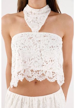 Tennis Top Crop Holgado Con Cuello Halter Cruzado En Encaje Blanco Para Mujer