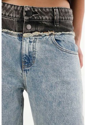 Tennis Jean Wide Leg De Tiro Alto Con Pretina En Contraste Para Mujer