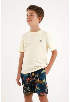 Camiseta Amarilla Básica Con Estampado De Pizza Para Niño