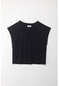 Tennis Camiseta Manga Sisa Negra Con Acabado Acanalado Para Mujer de Tennis