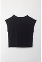 Tennis Camiseta Manga Sisa Negra Con Acabado Acanalado Para Mujer de Tennis